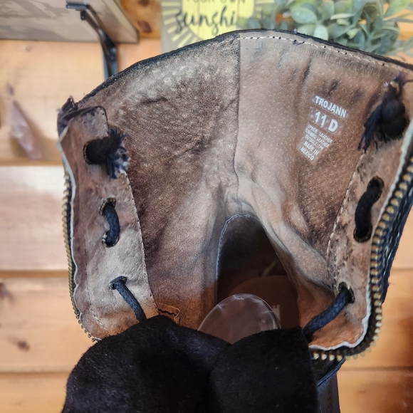 Steve Madden ๐ Trojann Black Leather Combat Boots Cap Toe Vertical Lace Men 11D - Picture 9 of 12